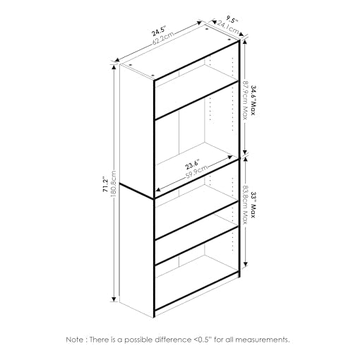Furinno Jaya Book Shelf, 5-Tier Bookshelf, Tall Standing Bookcase with Adjustable Shelves, 9.5 x 24.5 x 71.2, for Living Room, Bedroom, Home Office, Black Espresso - color: Black Espresso, size: 5-Tier, 9.5 x 24.5 x 71