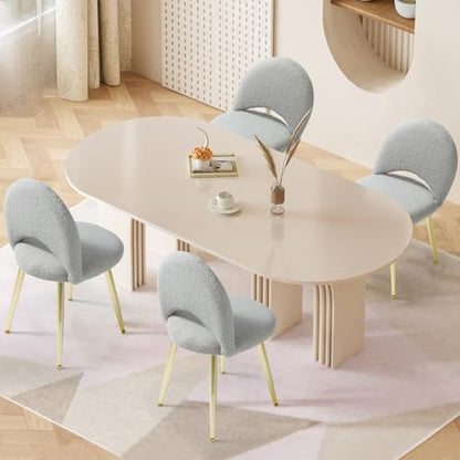 Vanity Chair with Back, Boucle Upholstery Armless Makeup Stool | Gray Vanity Stool with Gold Metal Legs for Bedroom Living Room Kitchen Dinning Room (Gold and Light Gray) - color: Gold and Light Gray