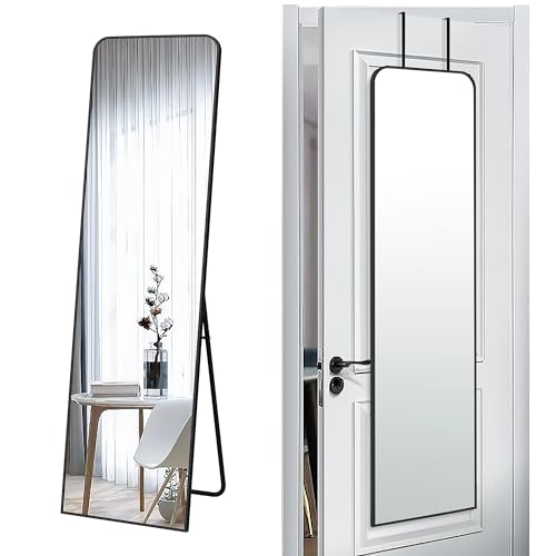 57x16" Full Length Mirror Floor Stand,Over the Door,Wall Mounted Black | HD Crystal Clear Tempered Glass,Aluminum Frame,Full Body Dressing Make-Up Mirrors Rect Hang for Bedroom,Bathroom,Living Room - color: Black, size: 57"L x 16"W
