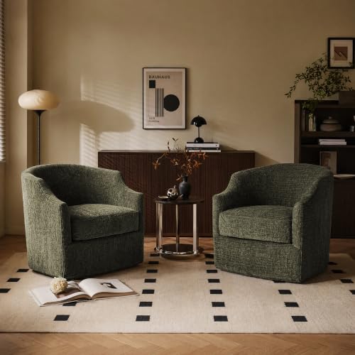 34" Upholstered Swivel Barrel Accent Chair, 360 Swivel Armchair with Metal Base, Comfy Foam Padded Seat for Living Room Bedroom Dressing Room, 350 lbs Weight Capacity - color: Kj-0922c-light 162