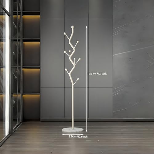 OffWhite Tree Meta Coat Rack with Marble Base Freestanding Hall Tree | Multi-Hook Entryway Organizer for Hallway, Bedroom, Living Room (Off-White) - color: Off-White