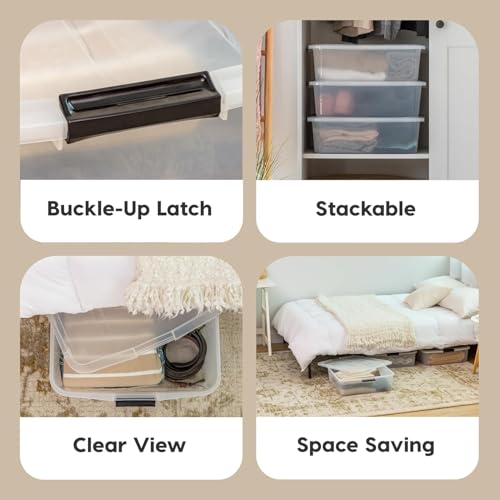 IRIS USA 3-Pack, 33 Qt. Under Bed Storage Bin with Lids, Clear | Store seasonal clothing, shoes, blankets, linens and household essentials neatly under beds to maximize storage space - style: 33 Qt. Short - 3 Pack