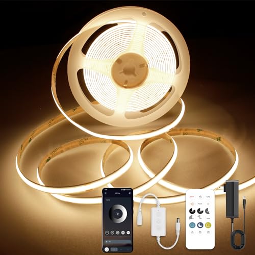 AXMOTUT COB LED Strip Lights with Remote, 24V 9.84ft Warm White Dimmable LED Light Strips, High Bright 3000K LED Lights with Power Supply for Room, Kitchen, DIY Home Decoration - size: 3000K/9.84ft