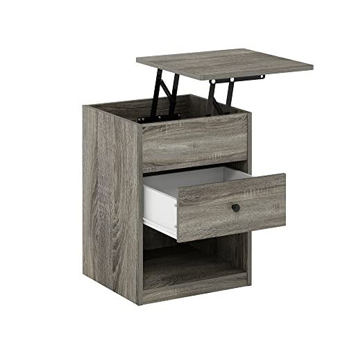 Furinno Jensen Lift Top Nightstand, French Oak Grey - color: French Oak Grey, style: 1-Pack Lift Top