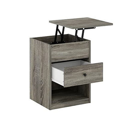 Furinno Jensen Lift Top Nightstand, French Oak Grey - color: French Oak Grey, style: 1-Pack Lift Top