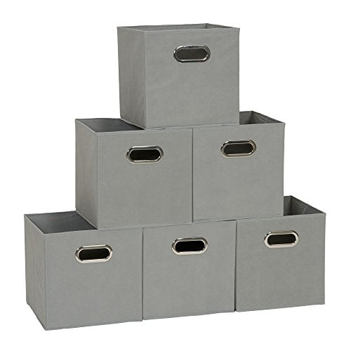 Household Essentials Fabric Storage Bins in Strong Poly‑Woven Fabric, Sturdy Chipboard Sides, Grommet Front Handle, Dove Gray Finish, Set of 6 - color: Gray, size: 11” L x 11” W x 11” H