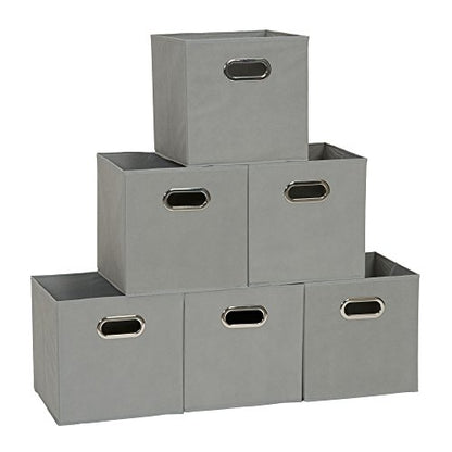 Household Essentials Fabric Storage Bins in Strong Poly‑Woven Fabric, Sturdy Chipboard Sides, Grommet Front Handle, Dove Gray Finish, Set of 6 - color: Gray, size: 11” L x 11” W x 11” H