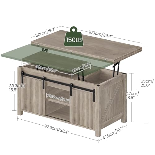 Lift Top Coffee Table, 4 in 1 Convertible Coffee Table, Farmhouse Coffee Tables, with Hidden Compartments, with Sliding Doors, for Living Room, Apartment, Greige MKF01FH - color: Greige