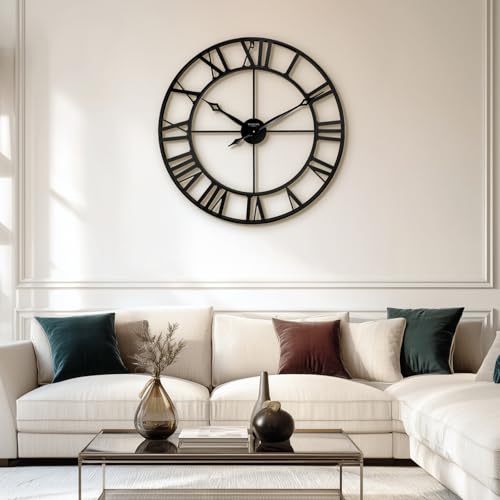 30 Inch Wall Clocks for Living Room Decor,Roman Numeral | Durable Black Metal,Battery Operated,Oversized Large Wall Clock for Dinning Room,Entryway & Home Office - size: 30 Inch