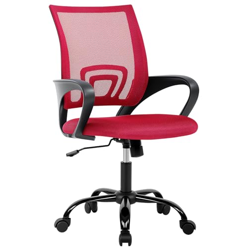 BestOffice Office Chair Ergonomic Cheap Desk Chair Mesh Computer Chair Lumbar Support Modern Executive Adjustable Stool Rolling Swivel Chair for Back Pain (Red) - color: Red, size: 1 Pcs