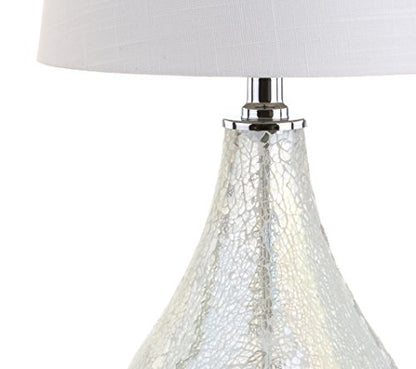 JONATHAN Y Mona Coastal Mini LED Table Lamp 20" Bedside, Mosaic White | Linen Tapered Drum Shade, Glass Body, On-Off Rotary Switch, LED Bulb Included - color: White