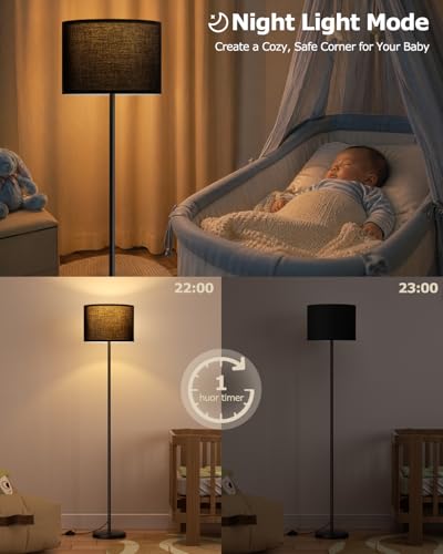 Dimmable Floor Lamp for Living Room with Remote, 9W 900LM LED Bulb Included, Black Shade Black Pole - color: black & soft black