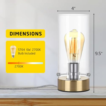 Table Lamp for Bedroom Living Room, Bedside Modern Nightstand Lamp | Glass Lamp Shape, 2700K 6W Glass Bulb Included(Gold). - color: Gold-Clear