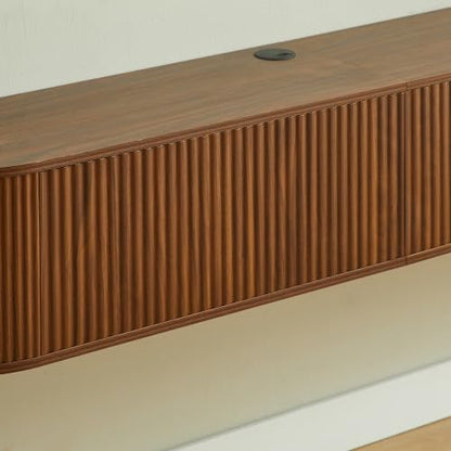 LUMISOL 71” Wall Mounted Floating TV Cabinet with Fluted Doors, Media Console with Cable Management Holes for Living Room, Bedroom, Walnut - size: 70.87"L x 12.6"W x 11.81"H