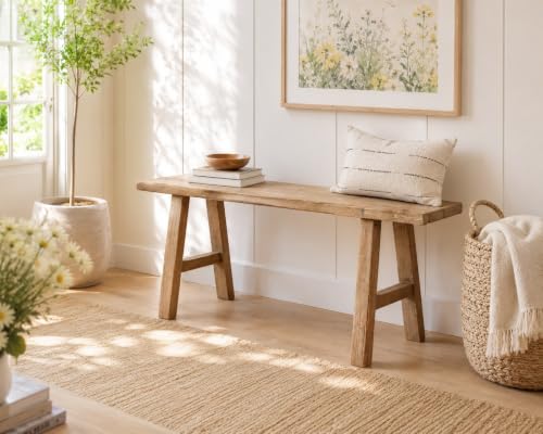 Artissance 43-Inch Elmwood Bench, Natural Wood Rectangular Rustic Bench for Entryway, Hallway, Living Room, and Dining Room - size: 20H x 43W x 10L