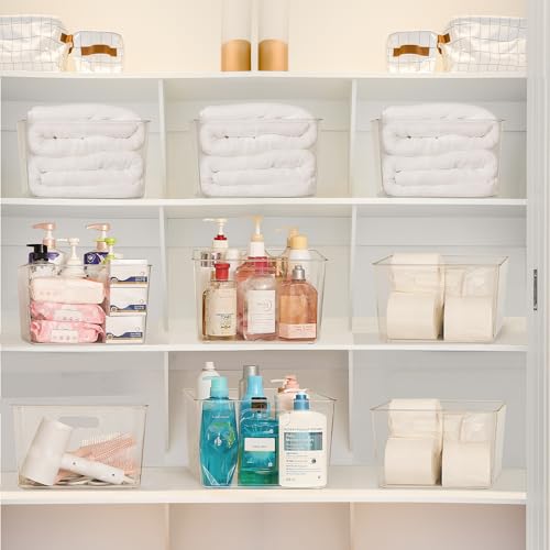 Vtopmart 4 Pack Extra Large Clear Storage Bins, 11x11 Cube Organizer | Acrylic Cube Storage Bins, Plastic Containers with Handle for Pantry, Kitchen, Closet, Laundry Room, Bathroom, Under Sink - size: Without Lid