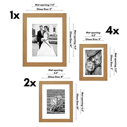 Americanflat Set of 7 Picture Frames with Shatter-Resistant Glass - Gallery Wall Frame Set with One 11x14, Two 8x10 and Four 5x7 Frames - Signature Collection - Dark Oak | Includes one 11x14, two 8x10 and four 5x7, shatter-resistant glass, hanging hardwar