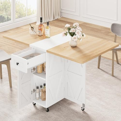 Jocoevol Folding Dining Table, Dining Table Set for 4, Foldable Kitchen Table Farmhouse Dinner Table, Space Saving Drop Leaf Tables for Small Spaces, Extendable Dining Room Table (Pear Wood White)