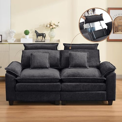 72'' Cloud Modern Loveseat Couch with Detachable Headrest, Modular Sectional Sofa Couch Deep Love Seat, Oversized 2 Seater Chenille Comfy Sofa with Armrests for Living Room, Dark Grey - color: Dark Grey, size: Loveseat