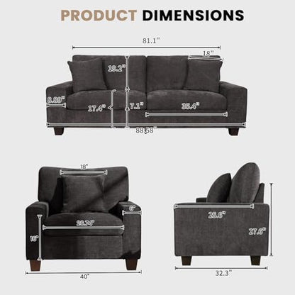 DOPEDIO 88.58" Sofa Set, Chenille Loveseat & 2 Accent Chairs, Dark Grey | Modern chenille sofa set with removable covers, spring cushions, solid wood frame, easy assembly for comfortable living rooms - size: 88.58 inch + 2 Single, style: Dark Grey Chenill