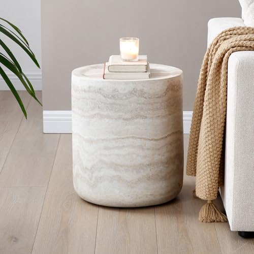 15.74" Round Faux Mable Side Table, End Coffee Table | Side Table, Concrete End Table, Travertine Accent Table, Living Room Furnitures, Mars Pattern, No Need Assembly - color: Mars,15.74,side Table
