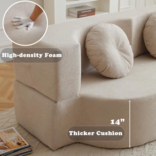 76" Convertible Folding Futon Sofa Bed, Queen Sleeper Sofa with Pillow, Teddy Floor & Futon Loveseat Couch, Foam Folding Mattress Sleeper for Living Room, Guest Use, Apartment, No Assembly (Beige) - color: Beige
