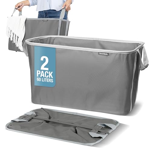 CleverMade Collapsible Laundry Basket, 60L Pop-Up Hamper, 2 Pack, Charcoal | Clear Floor Space Between Laundry Days | Each Basket Holds 55 lb, Stays Upright While Loading, and Folds to 1.25 Inches - color: Charcoal Gray