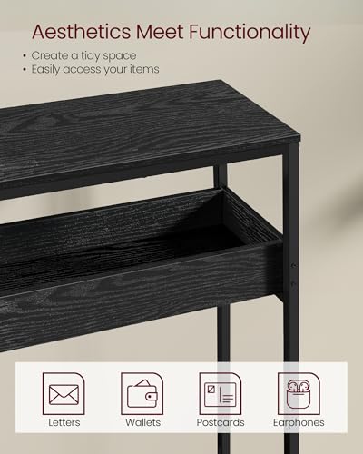 VASAGLE 39.4 Inches Console Table, Narrow Sofa Table, 2-Tier | Easy Assembly, Semi-Open Compartments, Entryway Table for Living Room, Bedroom, Ebony Black and Ink Black ULNT091B01 - color: Ebony Black + Ink Black, size: 9.4"D x 39.4"W x 31.5"H