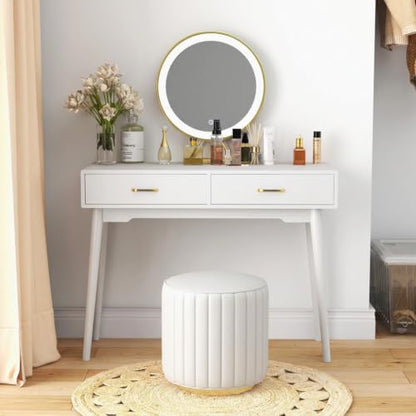 FUNKOCO White Small Vanity Desk with Drawers, 40 Inch Simple Writing Desk | Vanity Desk No Mirror with 4 Solid Legs, Modern Computer Desk for Small Spaces, Home Office, Study - color: Cream White