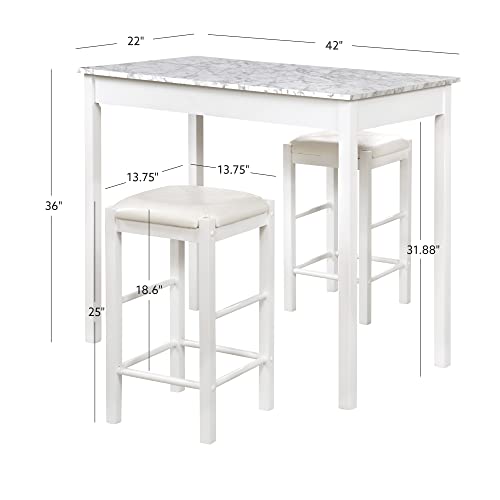 Linon White 3 Piece Faux Marble Tavern Set - color: White