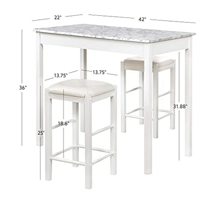 Linon White 3 Piece Faux Marble Tavern Set - color: White