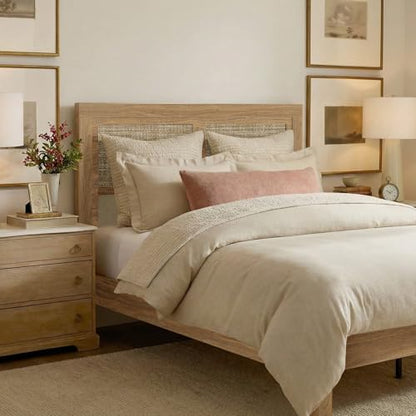 Full Bed Frame with Headboard Wood, Rattan Boho Bedframe with Wooden Slats Surpport, Easy Assembly Platform Bed, No Box Spring Needed, Natrual Walnut - size: Full