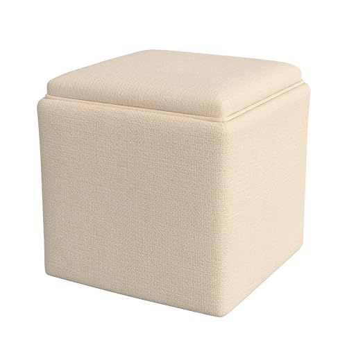 HomePop 17.5" Storage Ottoman with Tray Top - Cream Woven - color: Cream Woven