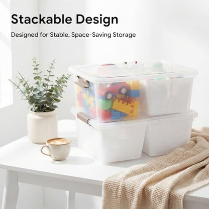 MACOPRO 17QT Craft Storage Box with 2 Removable Caddy Trays, Clear Stackable Plastic Organizer with Lid for Art Supplies, Beads, Sewing Tools, Pens & Kids Toys (White, 1Pack-2-in-1) - size: 1Pack-17QT-2-in-1