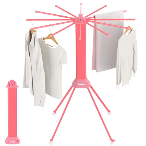 fendia Clothes Drying Rack Foldable & Collapsible Drying Racks with 4-Leg Octopus Design, Large Capacity Space Saving Indoor Drying Rack for Bedroom,Balcony,Laundry for Indoor/Outdoor Use（Pink） - color: Pink