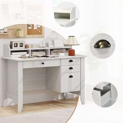 48" Computer Desk with 4 Storage Drawers and Hutch Wood Executive Table for PC Laptop