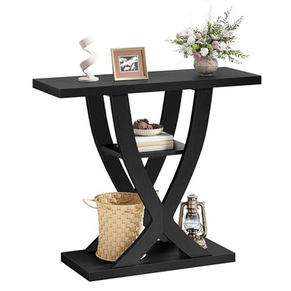 FAVOOSTY Entryway Table, 3 Tier Hallway Table, Console Tables for Living Room, Narrow Entrance Table with Storage, Sofa Table Behind Counch, Accent Table for Entry Foyer, Black - color: Black