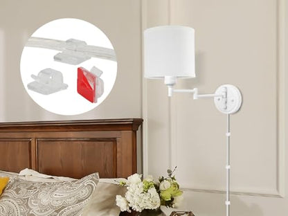 GOODATE Plug in Wall Sconces with Remote Control, Dimming, Adjustable Colors 2700K-6500K, Hardwire or Plug-in, Swing Arm Wall Lamp, Wall Sconces Set of Two, White Fabric Shade, White Finish - color: White & White