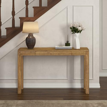 Flow 47-Inch Console Table, Modern Solid Wood Entryway Table with Hidden Drawer, Waterproof & Heat Resistant, Narrow Table for Hallway, Living Room & Foyer, Teak Look - color: Teak Look, size: 47 Inch, style: Console