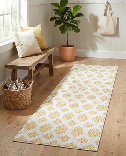 Rugs.com - Sabrina Soto Casa Rug – 8 Ft Runner Yellow Cotton Textured Rug Modern Geometric Design for Hallways and Entryways - color: Yellow, size: 2'3" x 8' (Runner)