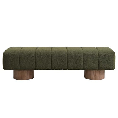 Christopher Knight Home Manila 64" Boucle Dining Bench, Upholstered Ottoman Bench, Rectangular Dining Seat, Spacious Seating, Long Footstool for Living Room Dining Room, No Assembly Needed, Green - color: Green