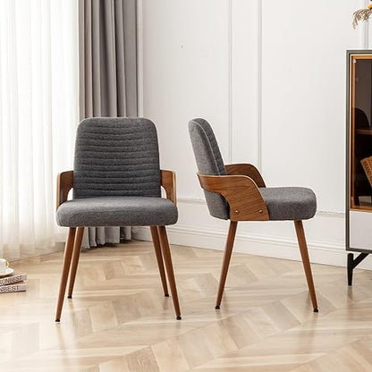 Dining Room Chairs Set of 2,Mid Century Modern Kitchen Chairs,Upholstered Accent Chairs,Metal Legs Wooden Desk Chairs,Armless and No Wheels for Kitchen Dining Living Room,Gray Fabric - color: Gray Fabric, size: Set of 2