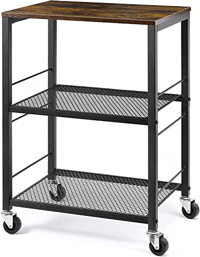 LIANTRAL 3 Tier Rolling Cart, Kitchen Carts on Wheels Utility Cart for Home | Multifunctional Utility Cart with Storage and Steel Frame for Kitchen, Bathroom, Living Room, Bar, Office - size: Medium, style: Brown