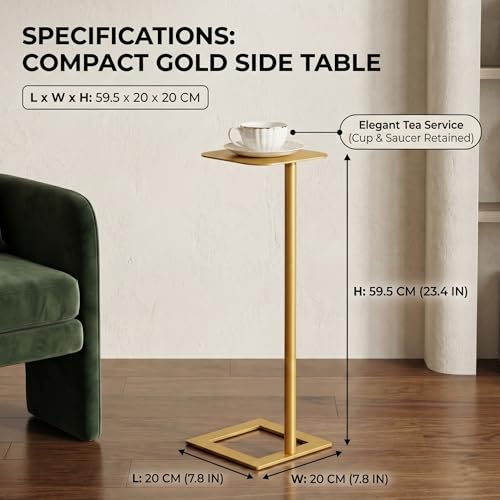 Modern Stable C Table End Table, 23.4" Tall, Medium, Gold | C Shaped Side Table that Slides Under Sofa, Slim Under Couch Table, Industrial Coffee Tray Table for Living Room Bedroom - color: Gold, size: Medium