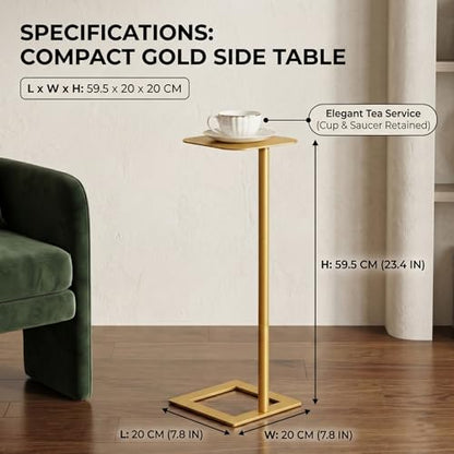 Modern Stable C Table End Table, 23.4" Tall, Medium, Gold | C Shaped Side Table that Slides Under Sofa, Slim Under Couch Table, Industrial Coffee Tray Table for Living Room Bedroom - color: Gold, size: Medium