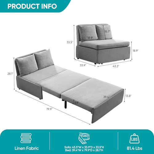 BALUS 43" W Twin Pull Out Sofa Bed Couch Loveseat Sleeper Sofas with Pullout Beds, 2 in 1 Convertible Guest Sleepers Sofabed with Pillows and Tri-fold Mattress for Living Room Apartment, Light Grey - color: Light Grey, size: Twin