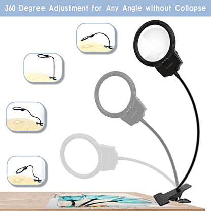 5D Diamond Painting Tools, LED Light with Magnifiers for Diamond Painting, 4X & 6X Magnifier LED Light with Clip and Flexible Neck, 5D Diamond Painting and Cross Stitch Tool Accessory Magnifier Lamp - color: Black