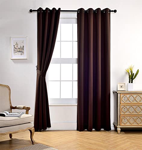 Thermal Insulated Grommet Window Blackout Curtains Panels for Livingroom 1 Pair 52x84 Inch Chocolate, Bonus 2 Tie Backs Included - color: Chocolate, size: 52"W x 84"L (Pack of 2)