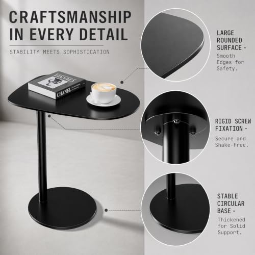 C Shaped End Table for Couch - Modern Metal Sofa Side Table with Round Base | Space-Saving Accent Table for Living Room, Bedroom & Small Spaces, Black, 27.6" H - size: 27.6"H