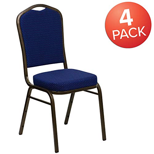 Flash Furniture Hercules Fabric Crown Back Banquet Chair, Navy Blue, 4-Pack | Stackable, Gold Vein Frame, Fabric Upholstery - color: Navy Blue Patterned Fabric/Gold Vein Frame, size: Set of 4